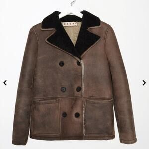 Marni | Brown Leather & Sheepskin Jacket Black Collar 40